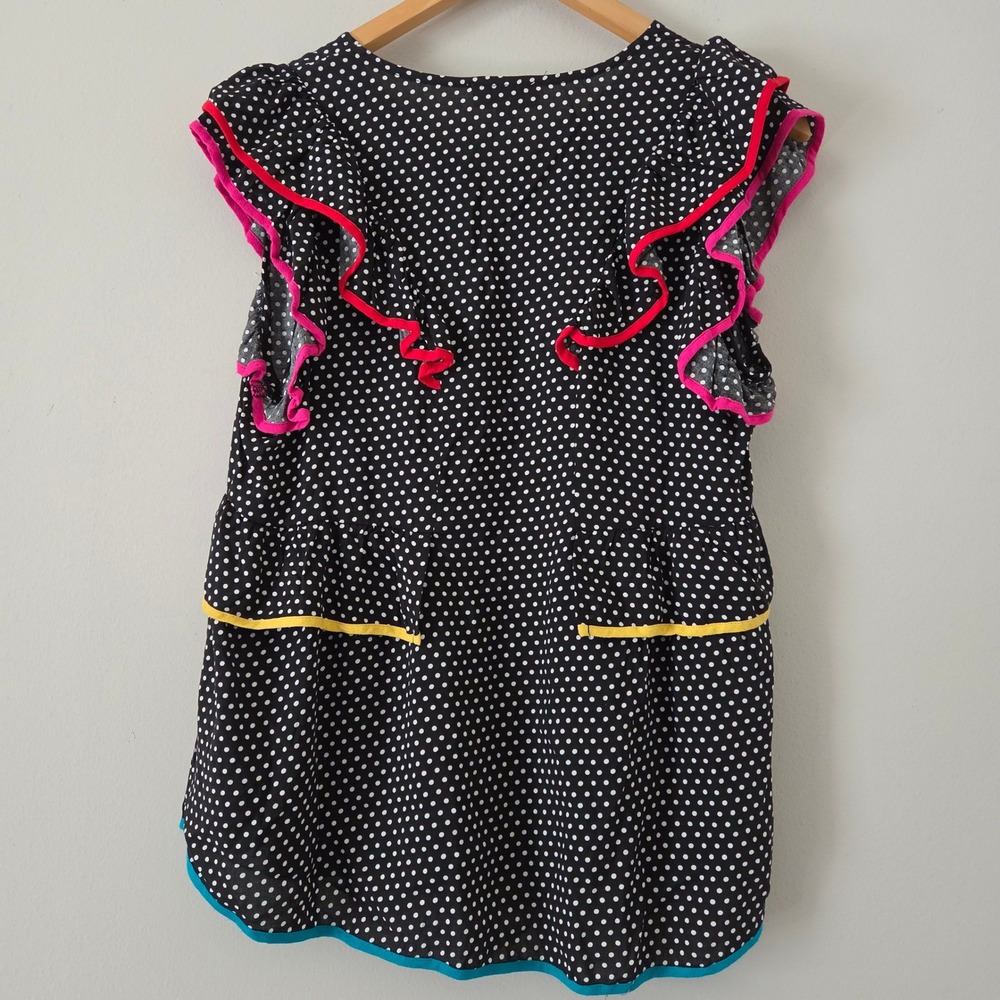 Andree by Unit Polka Dot Ruffle Babydoll Blouse Black White Pink Yellow M 18580 - Picture 5 of 5
